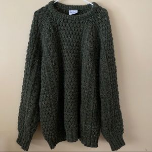 Irish Fishermans Knit Chunky Green Wool Sweater